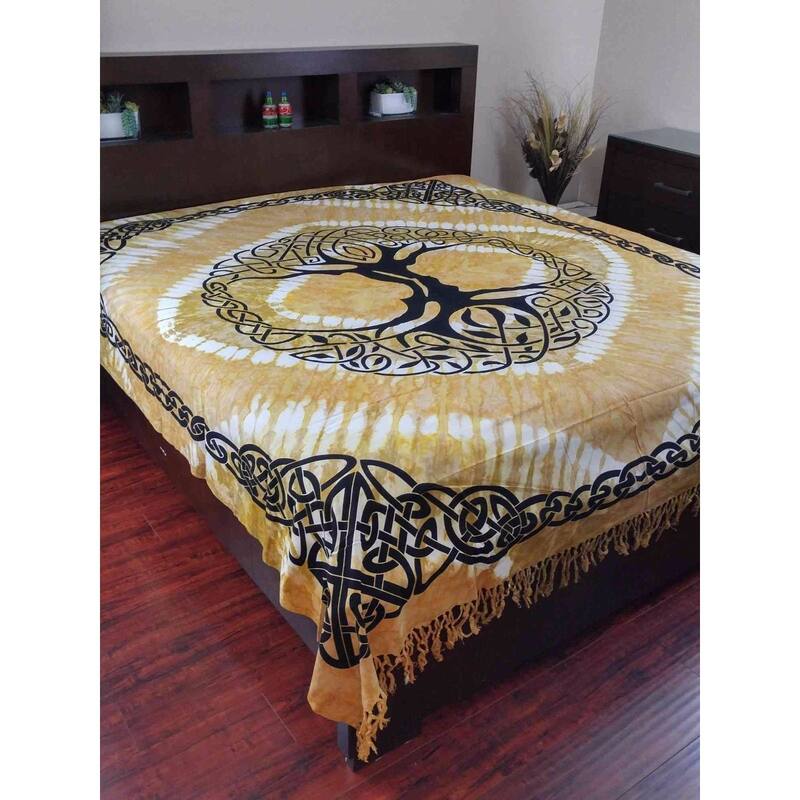 Cotton Celtic Tree of life Tablecloth Rectangle with Fringes