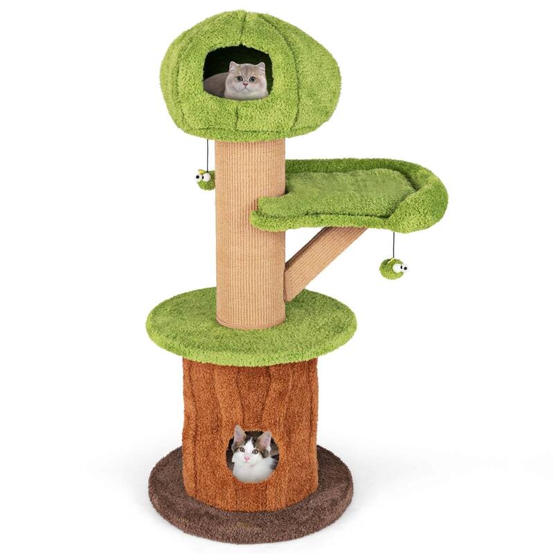 Costway 58" Mushroom Cat Tree for Indoor Cats with 2 Cute Condos Plush - See Details - Multi