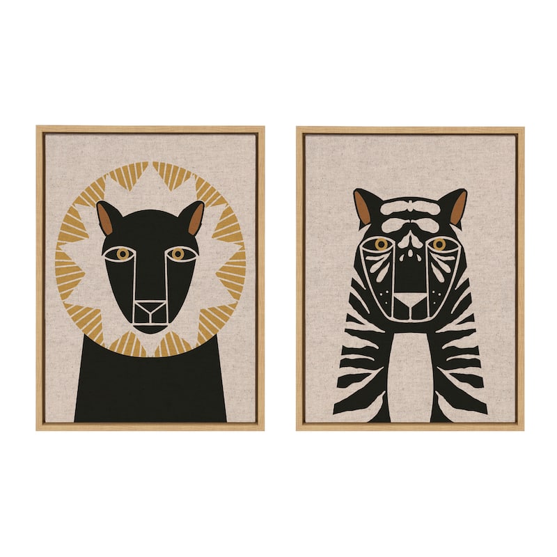 Kate and Laurel Sylvie Lion Tiger Canvas Art by Hannah Beisang - 2 Piece Set 18x24 - Brown