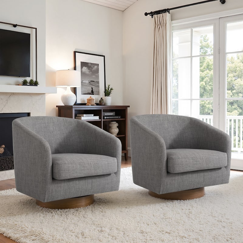 2 Set Modern Wide Round Swivel Accent Barrel Chairs