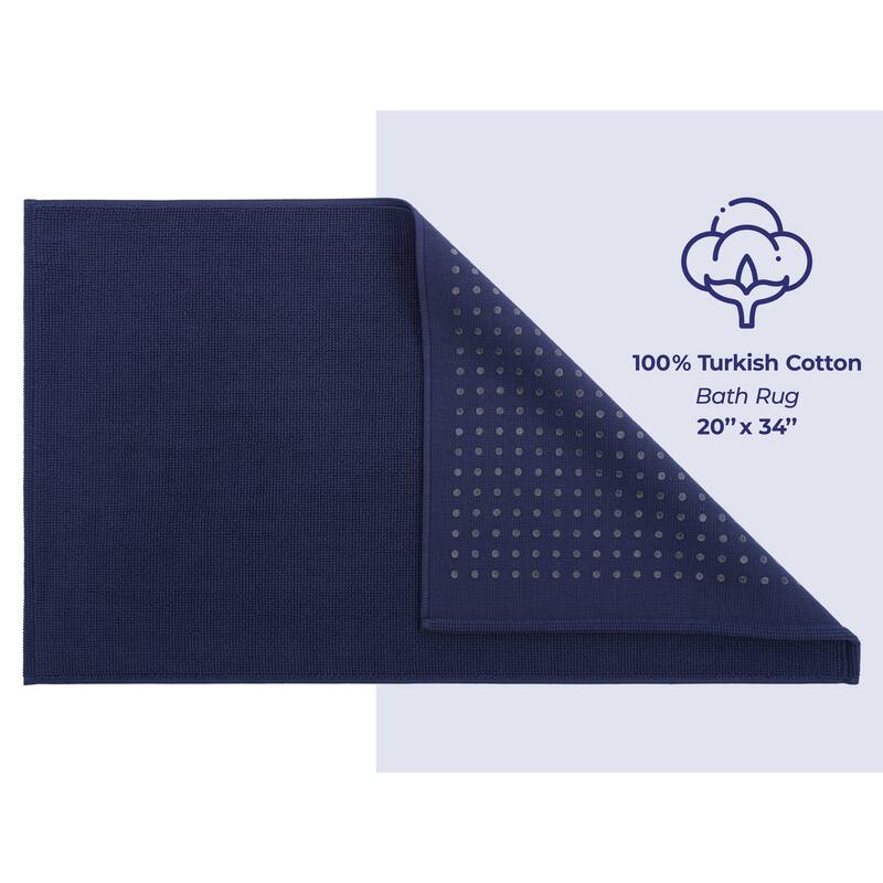 American Soft Linen 100% Cotton Bath Mat Rugs, 20x34 inches Slip Resistant Bottom Base Bath Mats for Bathroom