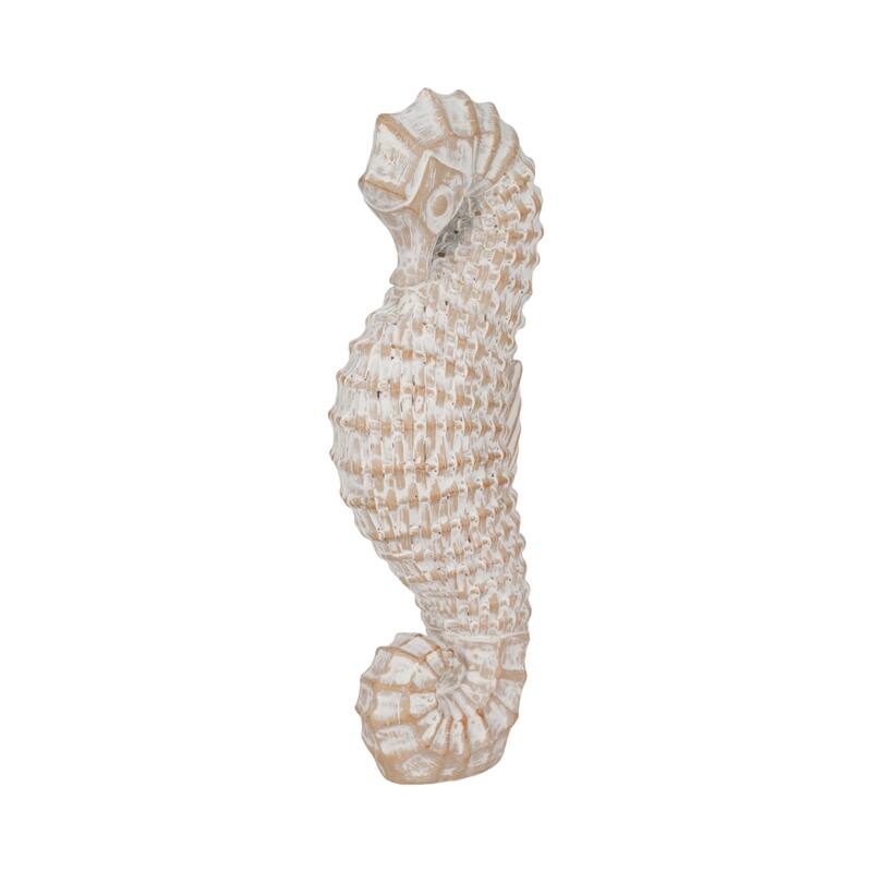 Decorative Resin Seahorse Sculpture Figurine - 12", White & Brown - 12.0"