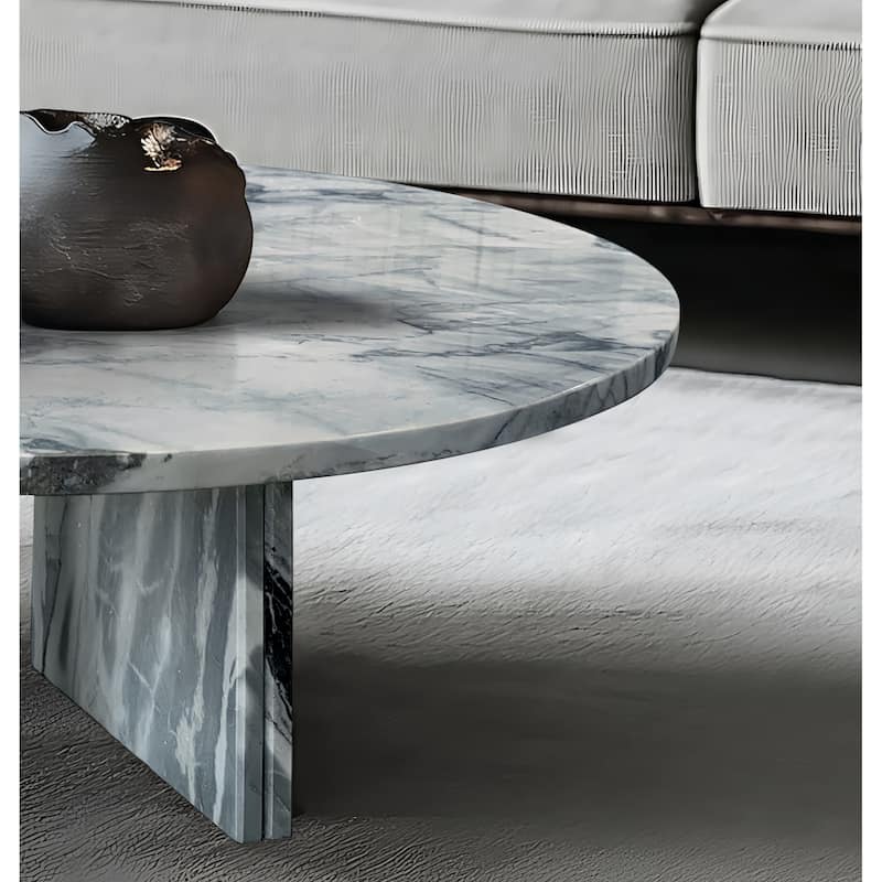 Roomfitters Round Marble Coffee Table, Natural Stone Living Room Table, Solid Marble Accent Table, Modern Design