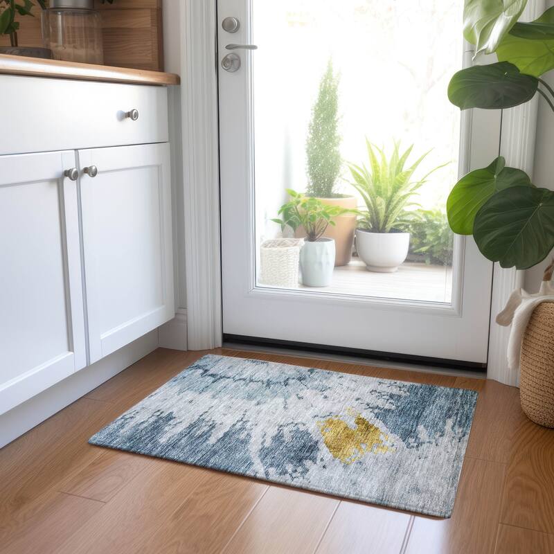 Machine Washable Indoor/ Outdoor Chantille Tie Dye Modern Rug - Blue - 1'8" x 2'6"