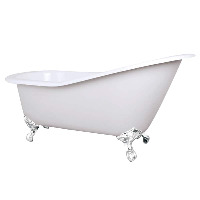 Kingston Brass Aqua Eden 61" Clawfoot Cast Iron Soaking Tub with - White / White Feet