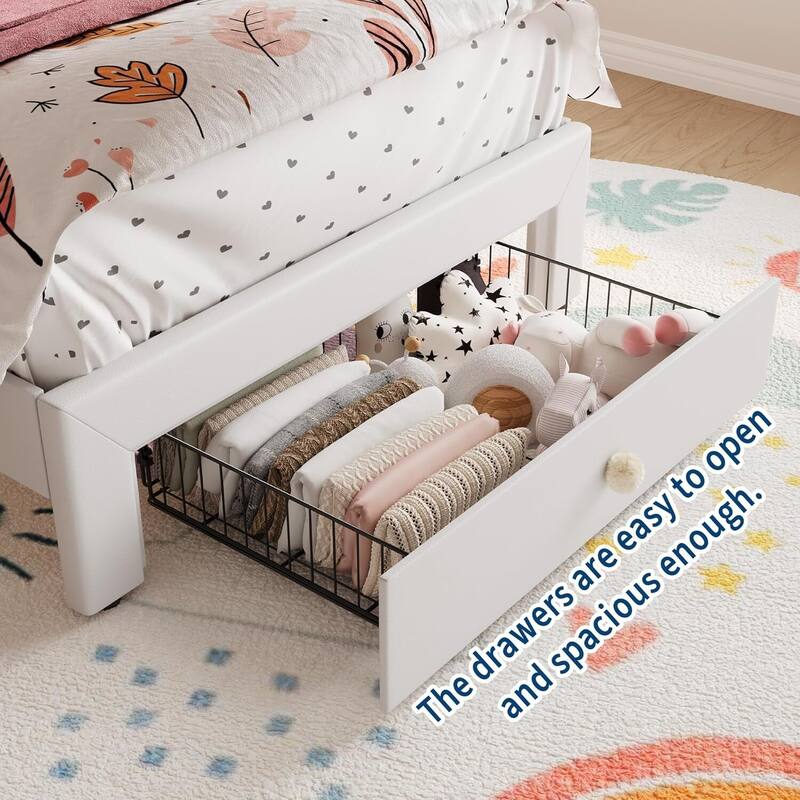 Bed Frame, with LED Lights and Storage Drawer