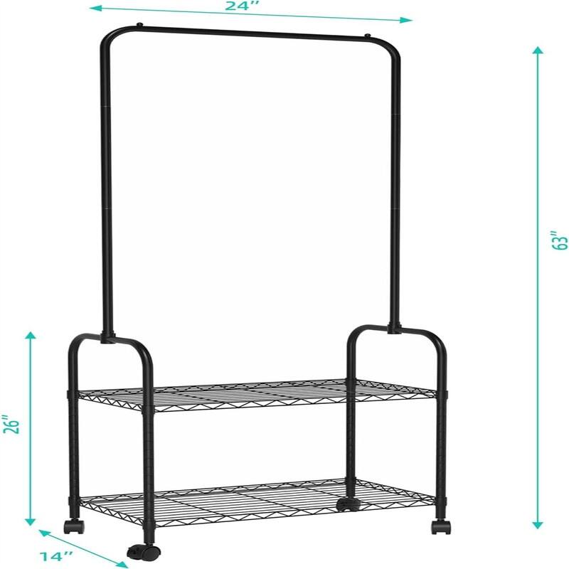 Rolling Clothes Rack 23.6 Inch Garment Rack - 13.8"D x 23.6"W x 65"H
