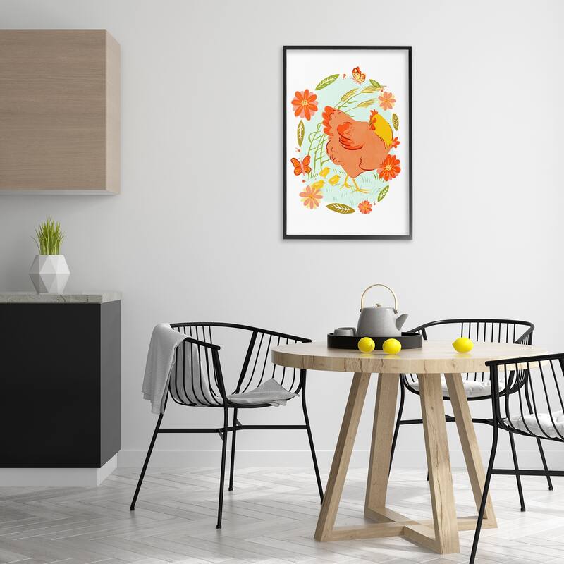 Stupell Hen & Chicks Circular Florals Framed Giclee Art Design By Hannah Moren