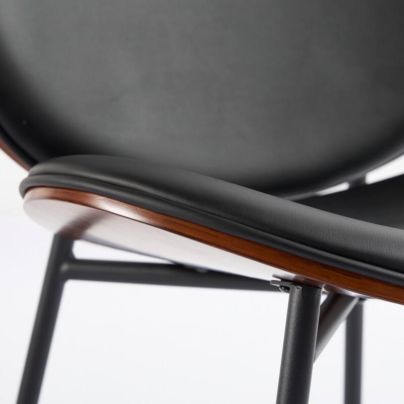 Mid-Century Modern Shell Chair - Black PU Leather with Walnut Finish Tripod Base