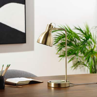 Hecubae Sleek Brass-Plated Desk Lamp - 20"H x 7"W x 12"D