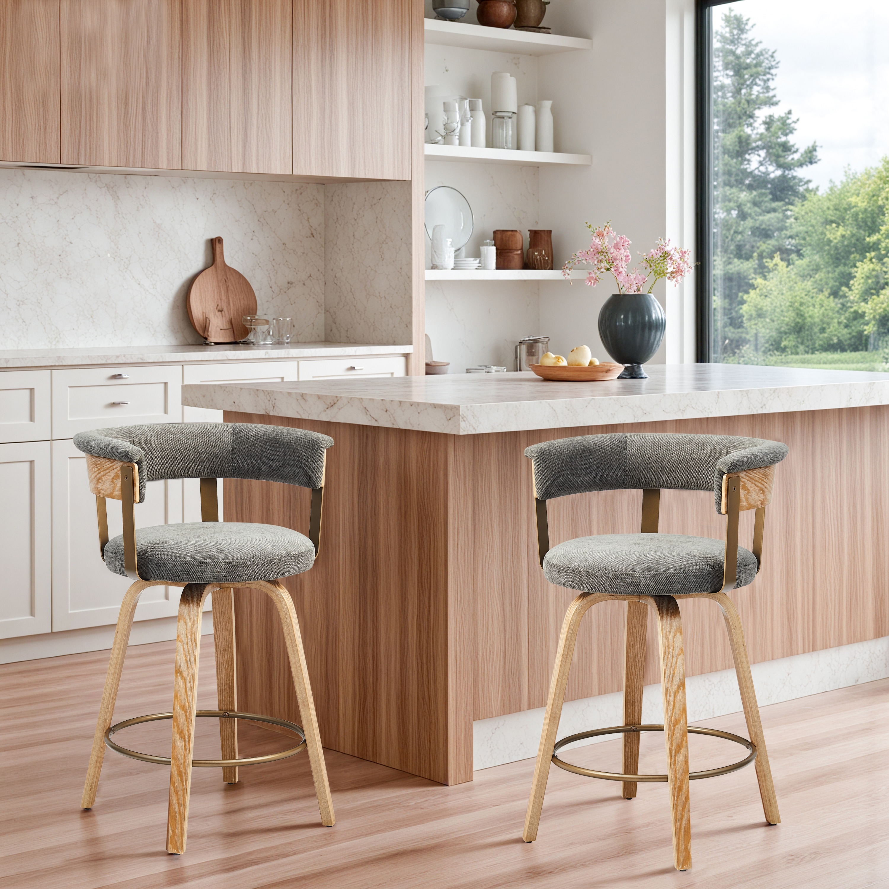 Swivel Counter Height Stool Bar Chair with Wood Frame (set of 2)