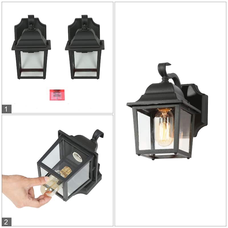 2-Pack Modern Black Lantern Indoor/Outdoor Sconce Barn Wall Light LED Patio Wall Lantern - L5.3" x H8" x E7"