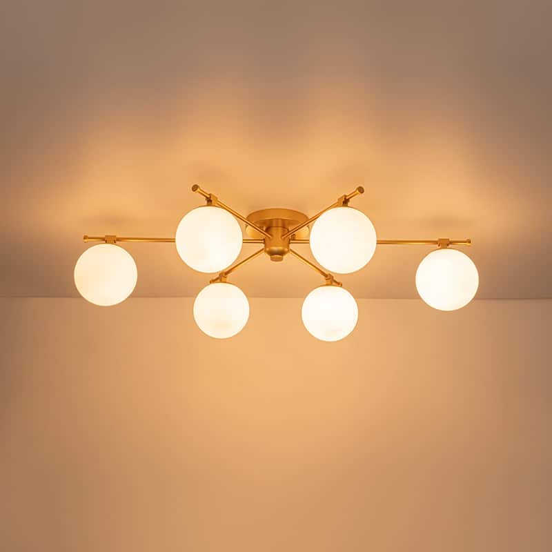 Mid-Century 6-Light Opal Glass Linear Sputnik Ceiling Light 35.4in