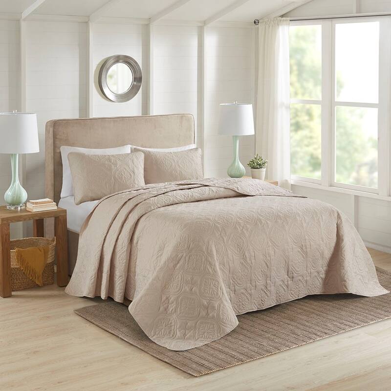 3 Piece Reversible Bedspread Set Cream Full/Queen - khaki