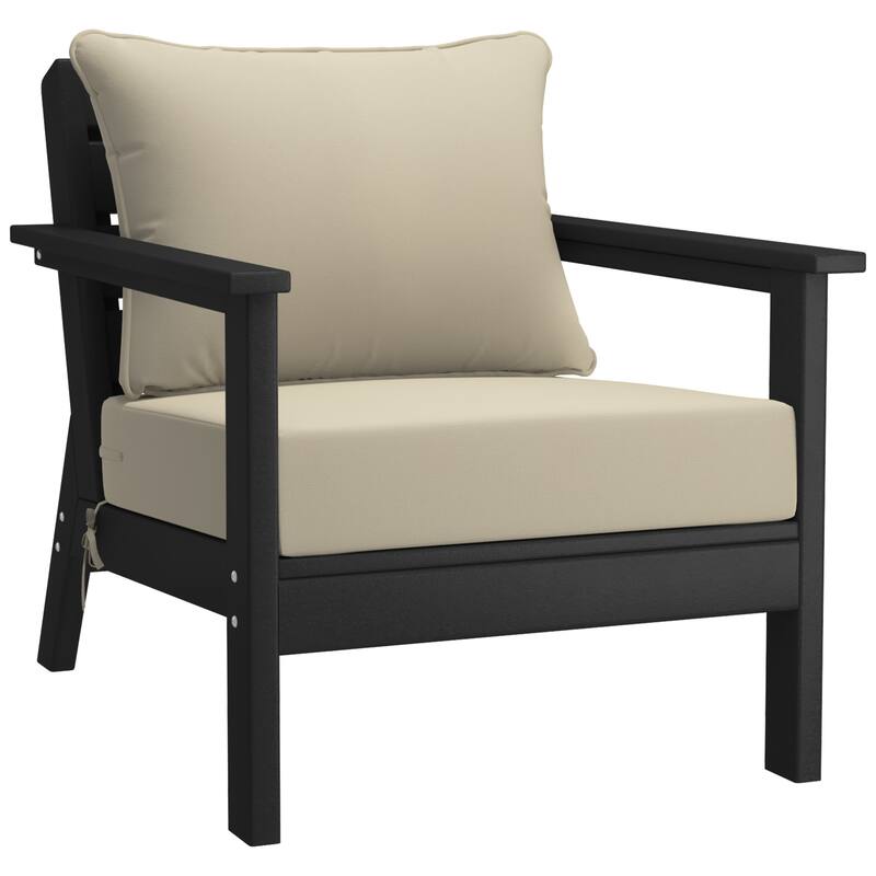 Birchwood All Weather HDPE Outdoor Patio Deep Seating Black Club Chair With Cushions (1-Piece)