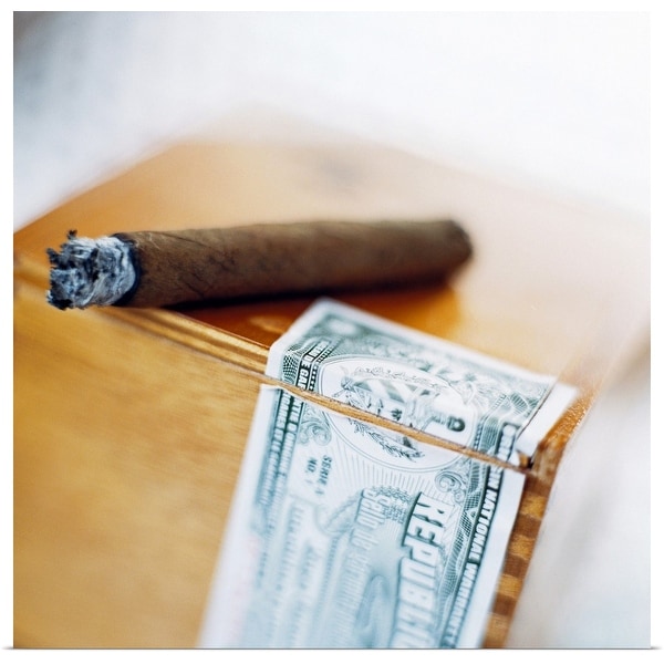 "A lit cigar, close-up." Poster Print