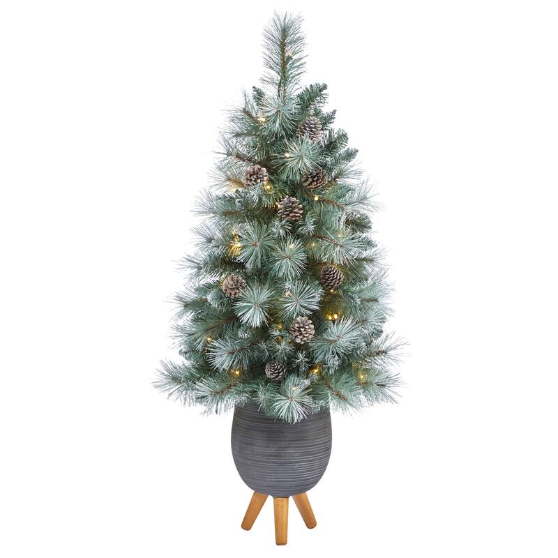 3.5’ Pre-Lit Potted Columbia Pine Artificial Christmas Tree, Clear Lights - 3.5 Foot