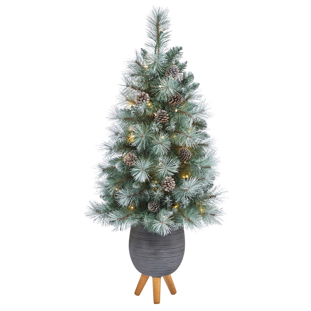 3.5’ Pre-Lit Potted Columbia Pine Artificial Christmas Tree, Clear Lights - 3.5 Foot