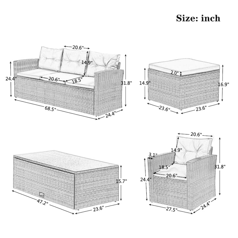 Roomfitters 6-Piece Outdoor Patio Furniture Set, All-Weather PE Wicker Sectional with Coffee Table, Sofas, Black Wicker