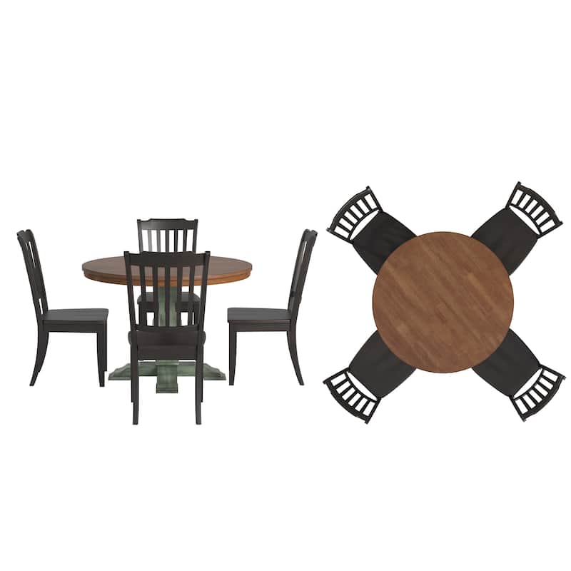 Ronda 45" Round Solid Wood Top Dining Set with Spindle Back Chairs