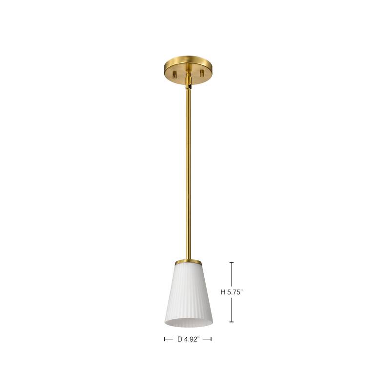 Royale Mini Pendant Burnished Brass Finish Ribbed White Glass - Burnished Brass