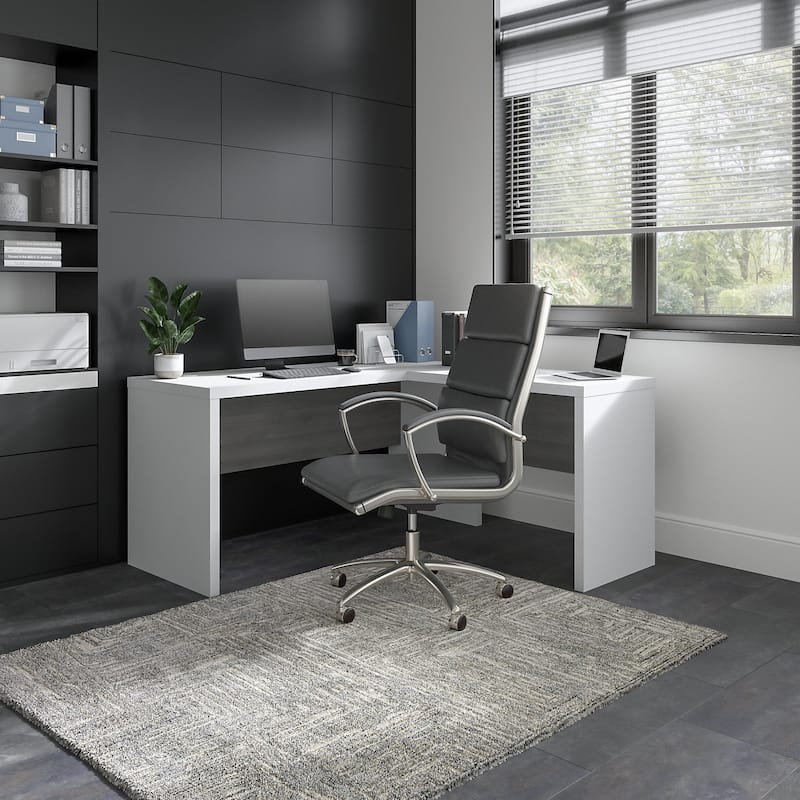 Echo L Shaped Desk by Bush Business Furniture - Pure White/Modern Gray