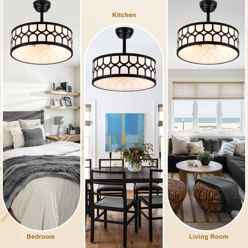 Bella Depot 20" Modern Black Drrum Ceiling Fan with Light and Remote 6-speed