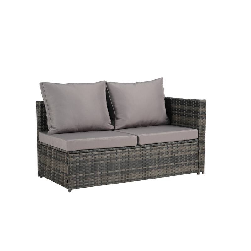 6-Piece Outdoor Patio Rattan Conversation Sectional Sofa Set with Tempered Glass Coffee Table