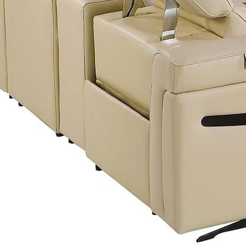 HomeRoots Beige Italian Leather Power Reclining U Shaped Twelve Piece Sectional With Console