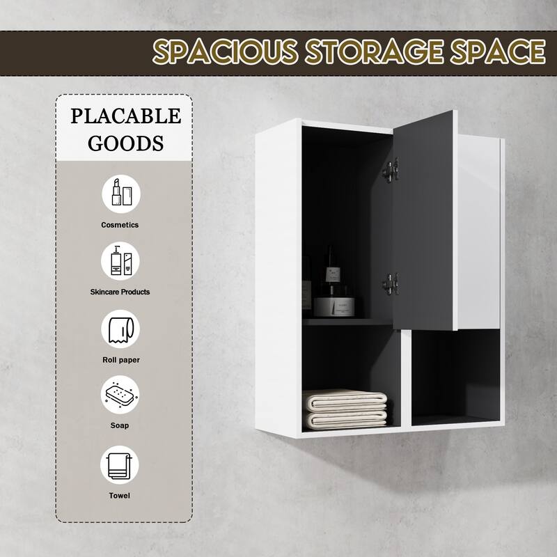 Modern Wall-Mounted Bathroom Side Cabinet with Soft-Close Doors, Floating Design, 6 Storage Compartments, 12-Inch Width