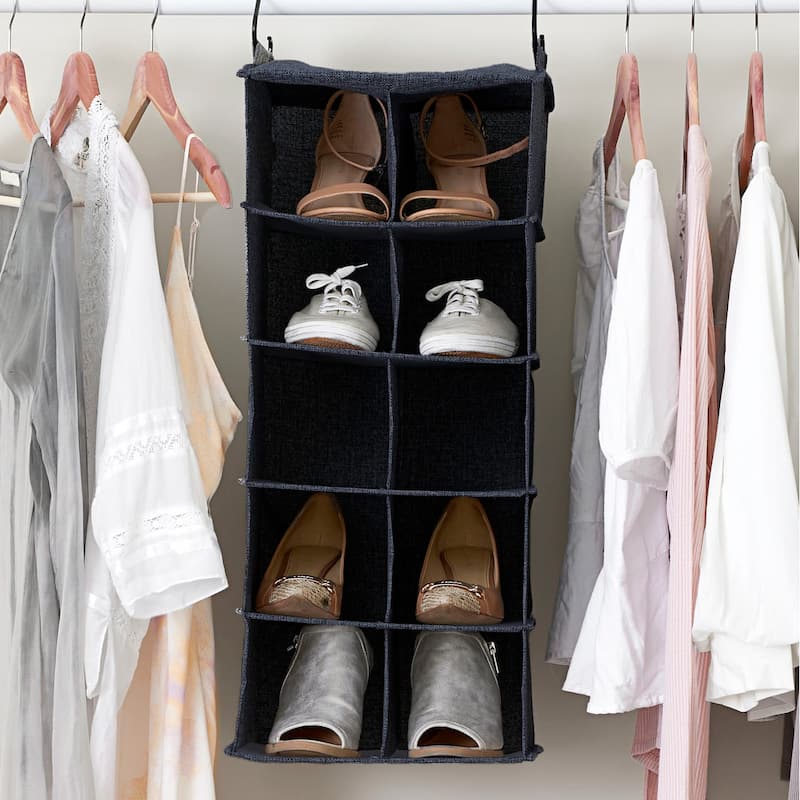 Household Essentials Hanging Cotton Blend and Plastic Closet Shoe Organizer - 12.0"L x 12.0"W x 27.0"H