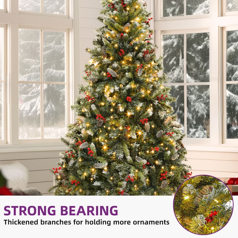 6/7.5/9 FT Pre-Lit Frosted Pine Artificial Christmas Tree with LED Lights