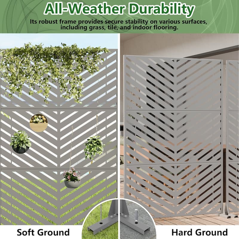 Outdoor Privacy Screen 2-Panel Chevron Metal Privacy Fence with Wind-Resistant Base Durable Decorative Divider