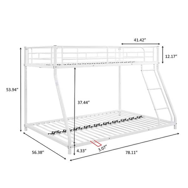 dimension image slide 0 of 2, Twin over Full Bunk Bed with Ladder, Metal Bunkbeds Frame w/Guardrails