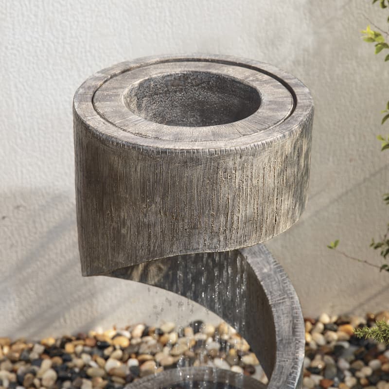 Glitzhome Modern Minimalist Spiral LED Polyresin Outdoor Fountain with Small Planter