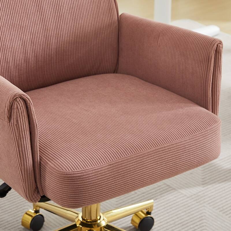 Corduroy Swivel Office Chair with Wheels, Ergonomic High Back Task Chair, Upholstered Accent Chair with Adjustable Height