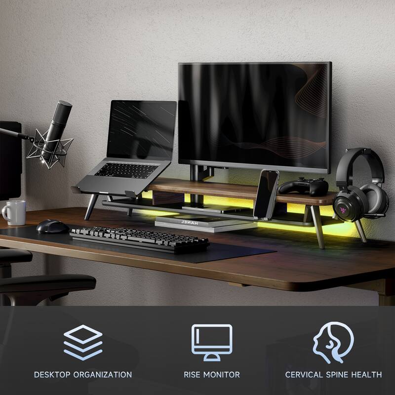 Fenge Monitor Stand, Dual Monitor Riser with Adjustable Laptop Riser - 42.5 x 9.3 x 5.7 inches