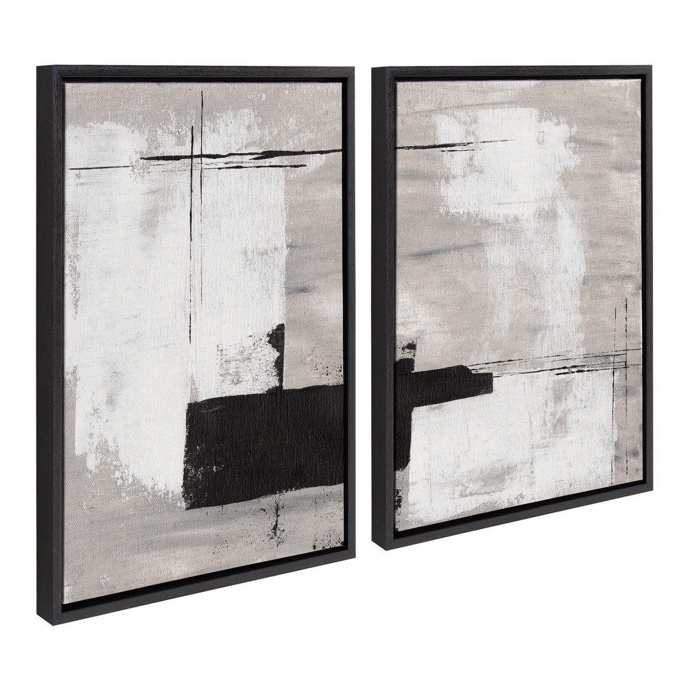 Kate and Laurel Sylvie Line Neutral Framed Canvas by Nikita Jariwala