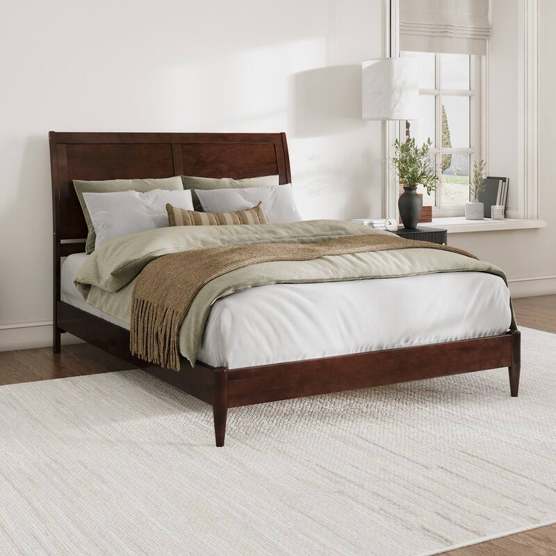 Valencia Solid Wood Low Profile Sleigh Platform Bed - Walnut - Queen