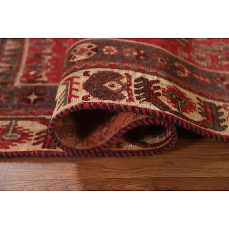 Red Shiraz Persian Antique Area Rug Handmade Wool Carpet - 3'11"x 7'6"