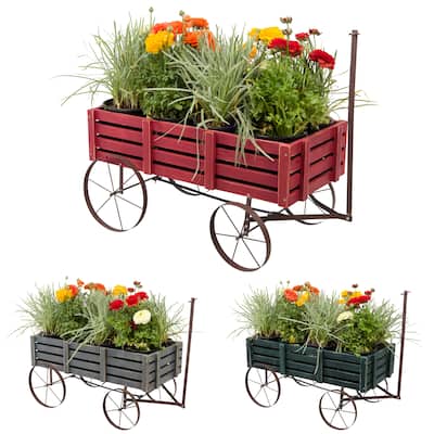 Goldcoast 51" Rustic Wagon Garden Planter with Metal Wheels