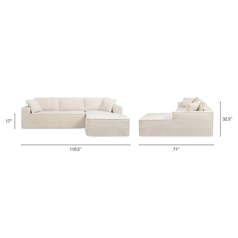 Brenley 110.5" Sofa-in-a-Box Chenille Upholstered Frameless 2-Piece Sectional Sofa