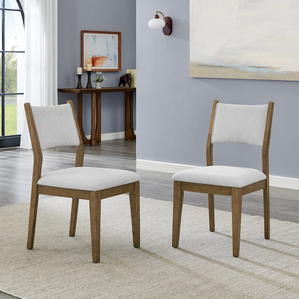 Upholstered Dining Chairs, Set of 2, Light Oak and Gray