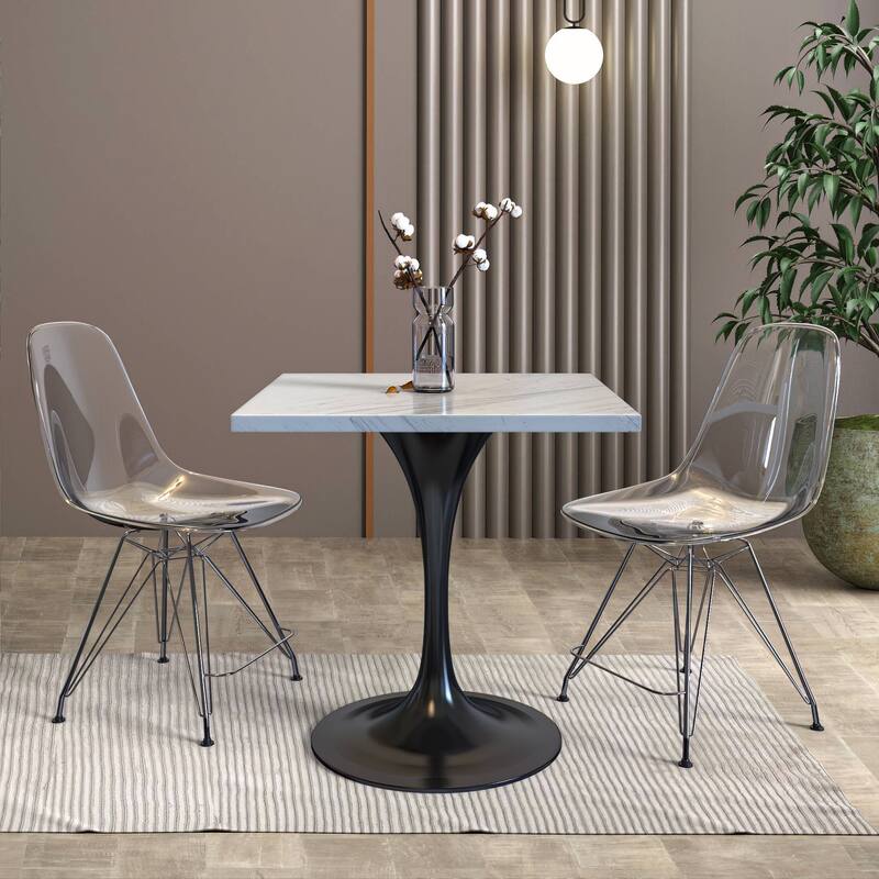 LeisureMod Verve Square Dining Table with Resin Top and Black Steel Base for Kitchen and Dining Room