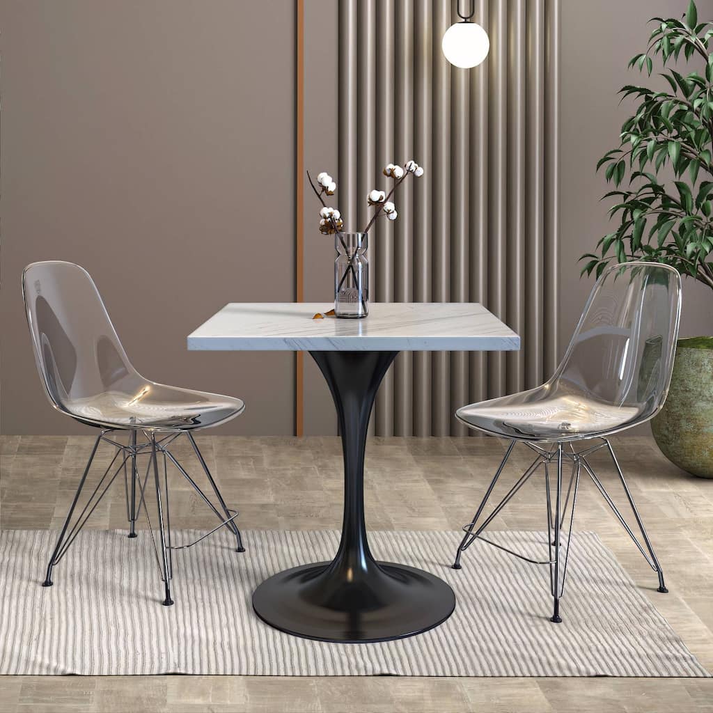 LeisureMod Verve Square Dining Table with Resin Top and Black Steel Base for Kitchen and Dining Room