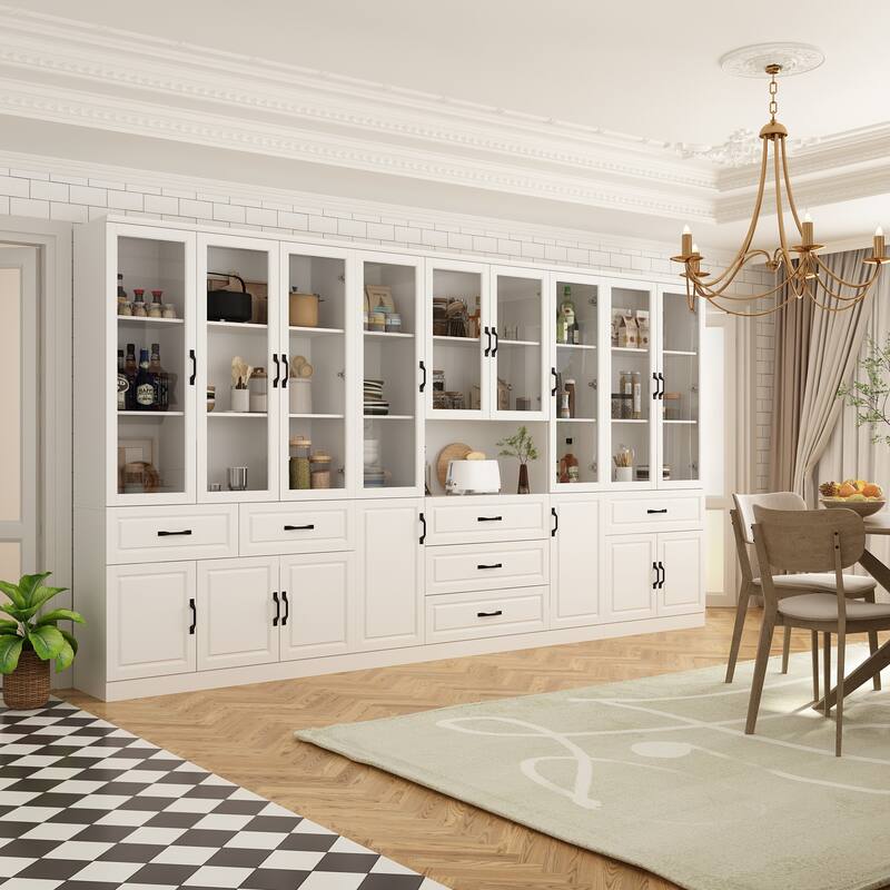 78.7" Large Combo Storage Cabinet Display Bookcase Glass Doors Pantry
