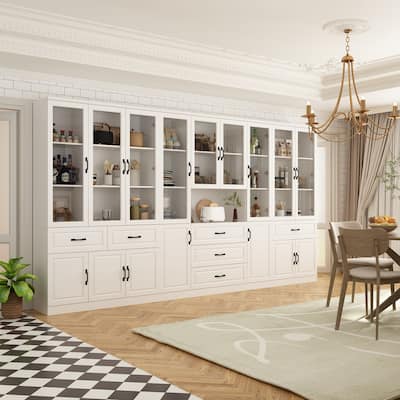 78.7" Large Combo Storage Cabinet Display Bookcase Glass Doors Pantry
