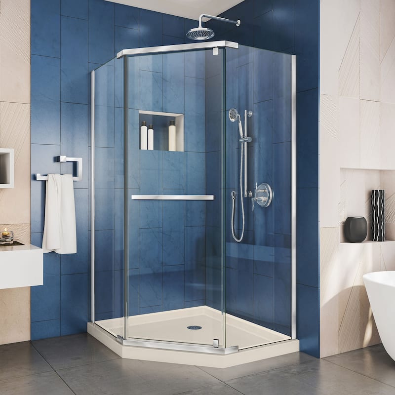 DreamLine Prism 36 in. x 36 in. x 74 3/4 in. H Pivot Shower Enclosure and Shower Base Kit - 36" x 36" - 36" x 36" - Biscuit Base Chrome Finish