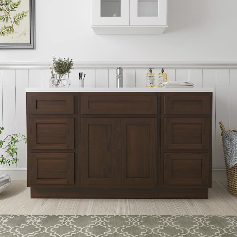 Vanity Art 54" Oak Freestanding Bathroom Vanity Cabinet without Top