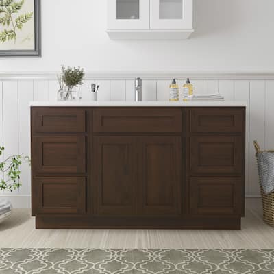 Vanity Art 54" Oak Freestanding Bathroom Vanity Cabinet without Top